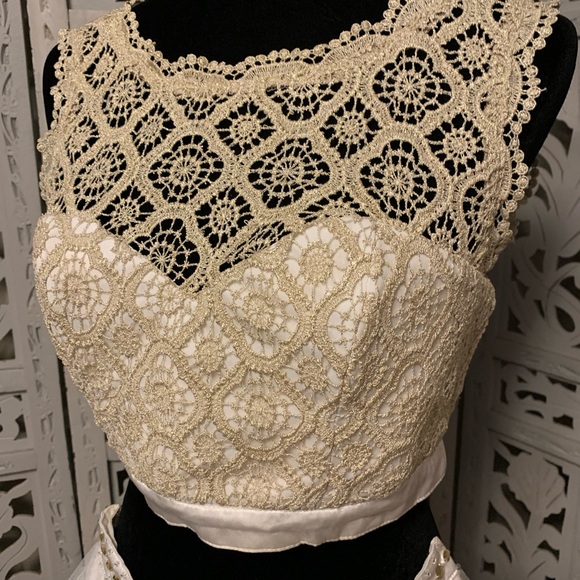 SEQUIN HEARTS 2pc GOLD & WHITE MINI COCKTAIL PARTY PROM DRESS - Picture 6 of 13